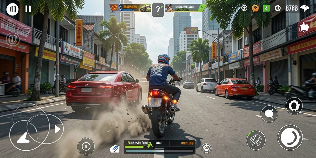 Screenshot menunjukkan aksi balapan mendebarkan di 8768.
