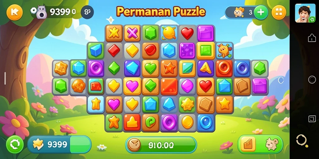 Tampilan seru gameplay game Match-3 9399 dengan grafis menarik.