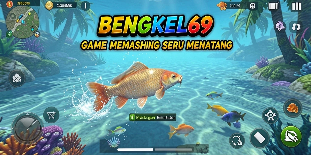 Gameplay seru BENGKEL69 dengan berbagai lokasi memancing.