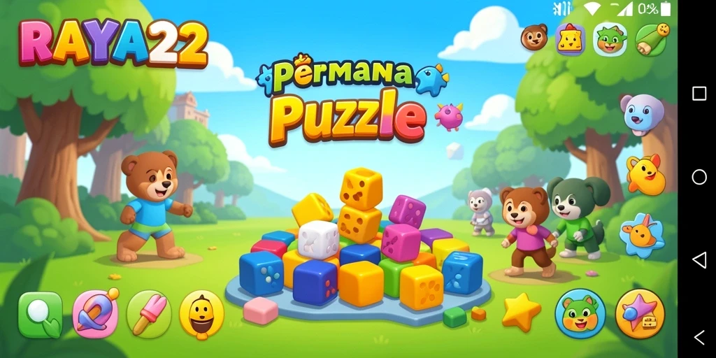 Tangkapan layar utama RAYA22 yang menampilkan permainan puzzle yang menarik.