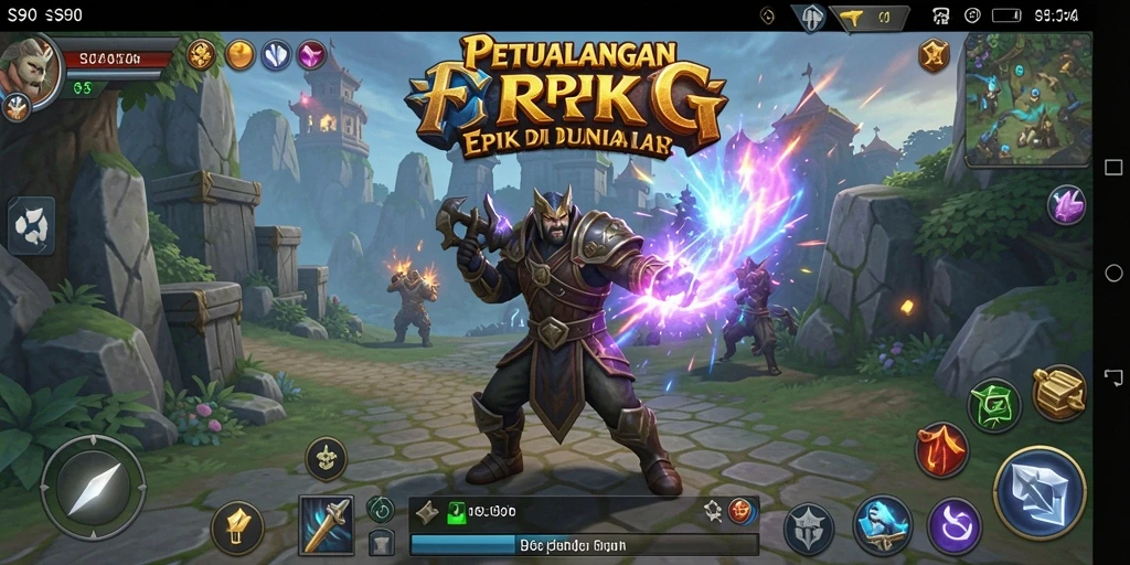 Tampilan gameplay S80 dengan pertarungan epik di dunia RPG.